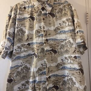 Tropical Beige Button Down Shirt